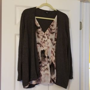 Sweater and sheer blouse underneath all one piece